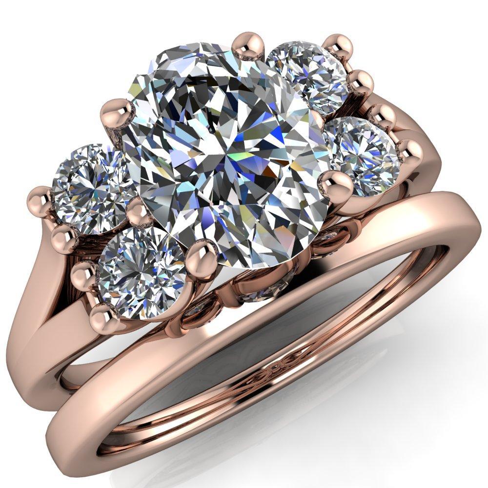 Carmine Oval Moissanite 5 Stone Split Shank Engagement Ring-Custom-Made Jewelry-Fire & Brilliance ®