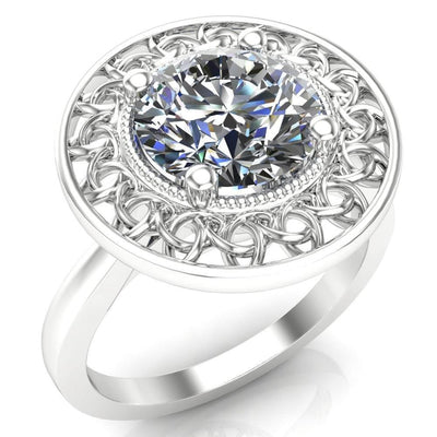 Caroline Round Moissanite Filigree Halo Antique Design Sinead Engagement Ring-Custom-Made Jewelry-Fire & Brilliance ®
