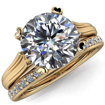 Carolyn Round Moissanite Tapered Band 4 Prong Cathedral Engagement Ring-Custom-Made Jewelry-Fire & Brilliance ®