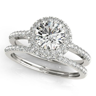 Cassidy Round Moissanite Double Diamond Halo Half Dome Basket Engagement Ring-Custom-Made Jewelry-Fire & Brilliance ®