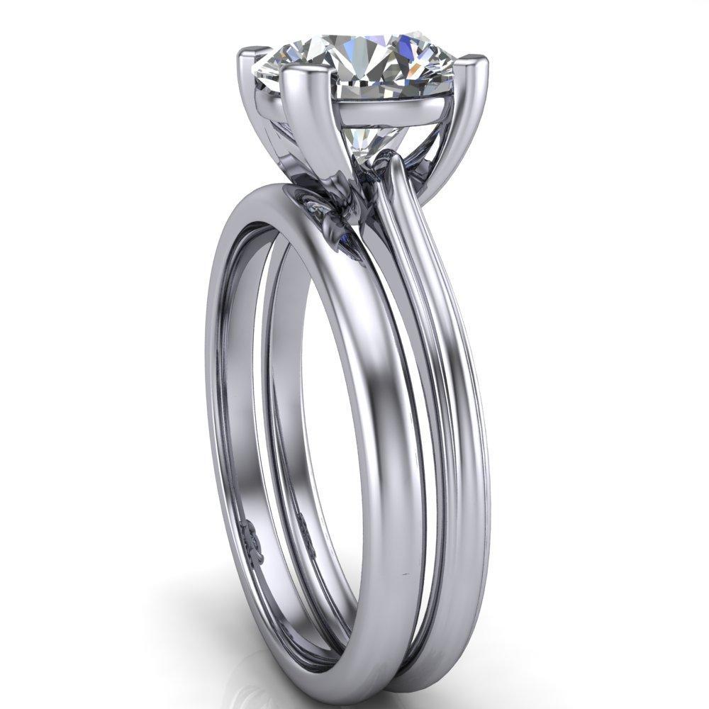 Castila Round Moissanite Classic 4 Thick Prongs Indented Shoulders Solitaire Ring-Custom-Made Jewelry-Fire & Brilliance ®