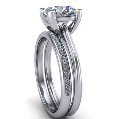 Castila Round Moissanite Classic 4 Thick Prongs Indented Shoulders Solitaire Ring-Custom-Made Jewelry-Fire & Brilliance ®