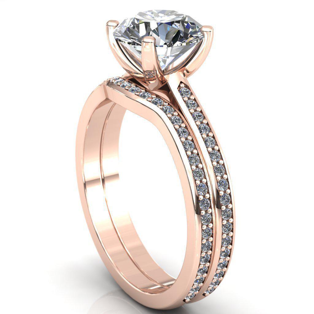 Cecily Round Moissanite Classic 4 V Prong High Diamond Shoulders 3/4 Eternity Solitaire Ring-Custom-Made Jewelry-Fire & Brilliance ®