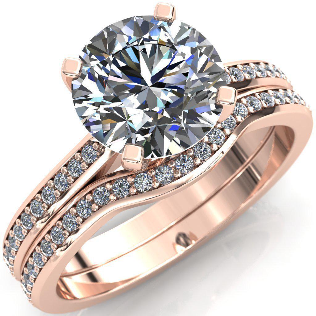 Cecily Round Moissanite Classic 4 V Prong High Diamond Shoulders 3/4 Eternity Solitaire Ring-Custom-Made Jewelry-Fire & Brilliance ®
