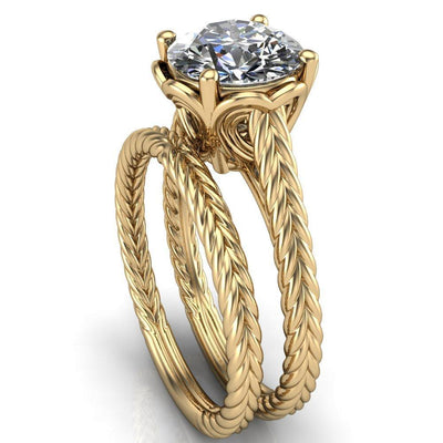 Celeste Round Moissanite Triple Heart Love Quad Basket Rope Ring-Custom-Made Jewelry-Fire & Brilliance ®