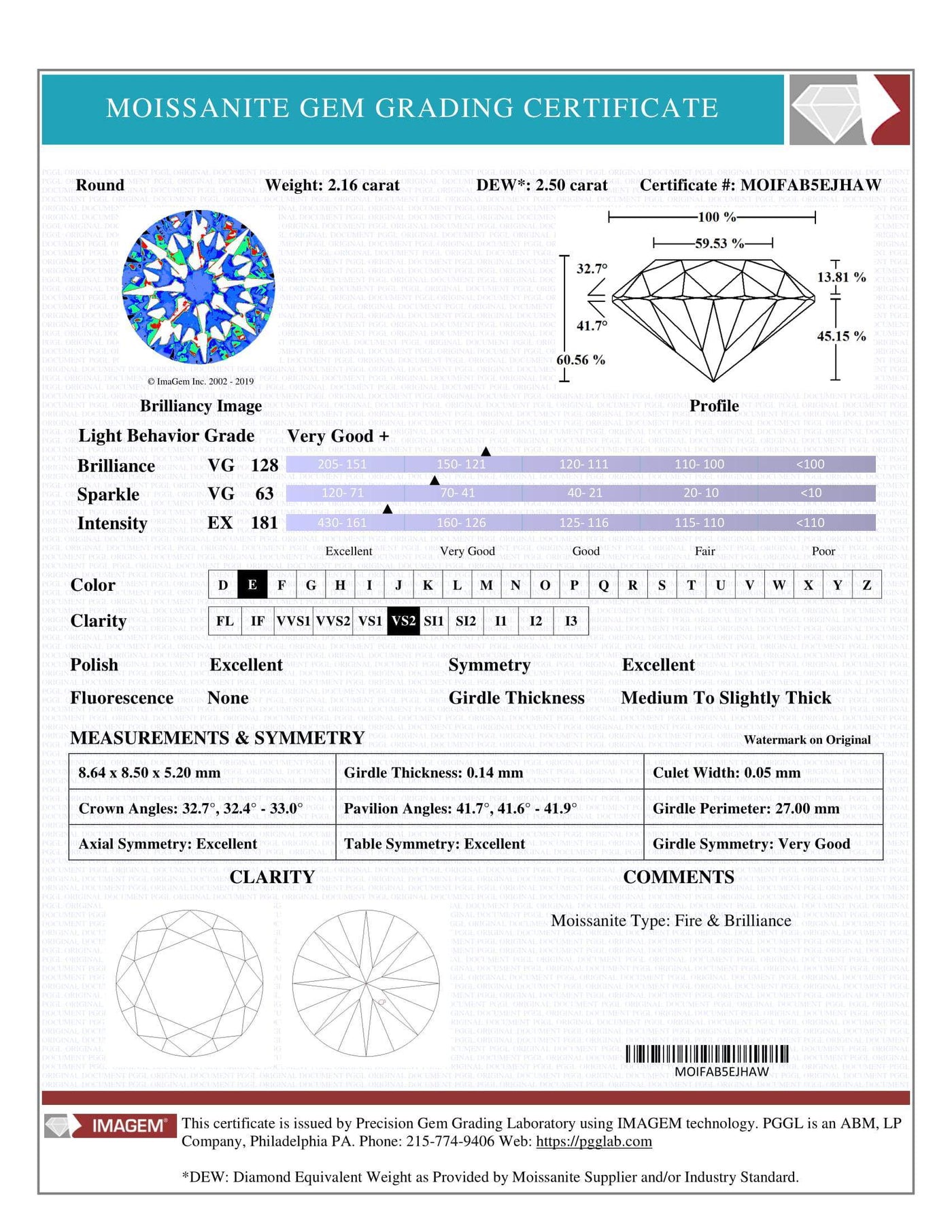 Certified Round Fire & Brilliance Loose Moissanite Stone - 2.50 Carats - E Color - VS2 Clarity-Fire & Brilliance Moissanite-Fire & Brilliance ®