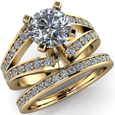 Chalice Round Moissanite 4 Prong Diamond Channel Set Split Shank Ring-Custom-Made Jewelry-Fire & Brilliance ®