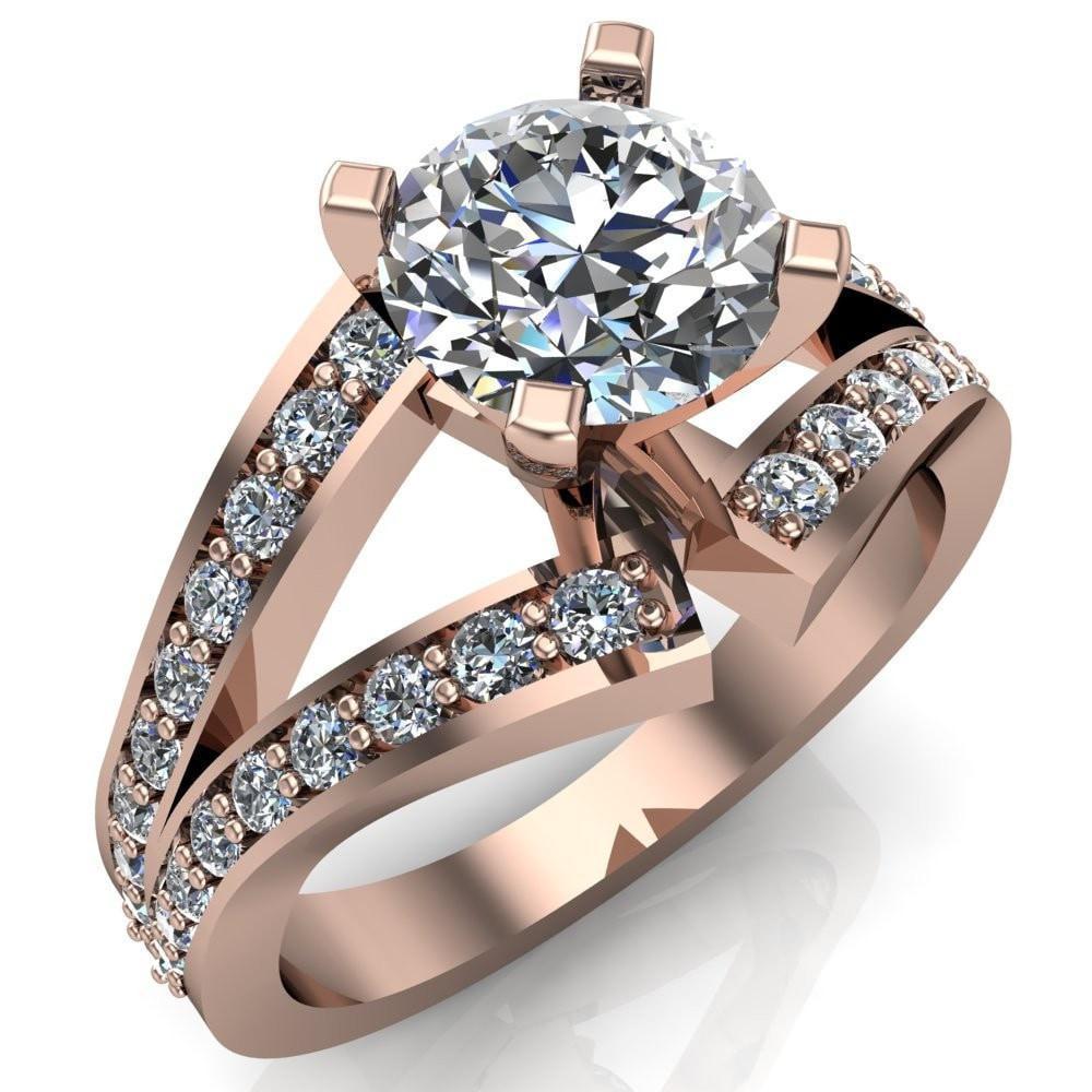 Chalice Round Moissanite 4 Prong Diamond Channel Set Split Shank Ring-Custom-Made Jewelry-Fire & Brilliance ®