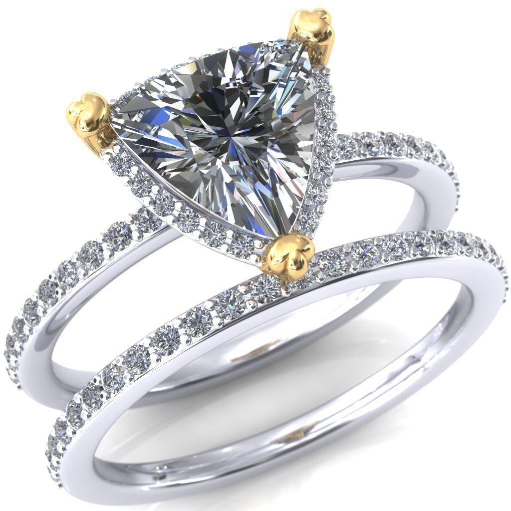 Chantal Trillion Moissanite 3 Cute Leaf Prongs Halo Diamond Shank Ring-Custom-Made Jewelry-Fire & Brilliance ®