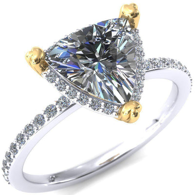 Chantal Trillion Moissanite 3 Cute Leaf Prongs Halo Diamond Shank Ring-Custom-Made Jewelry-Fire & Brilliance ®