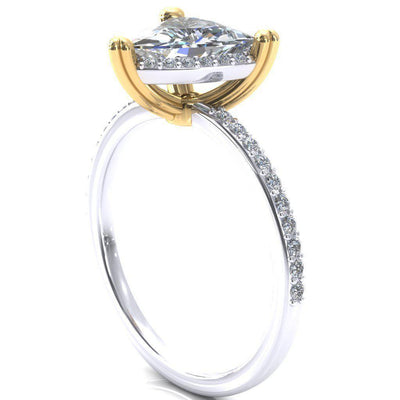 Chantal Trillion Moissanite 3 Cute Leaf Prongs Halo Diamond Shank Ring-Custom-Made Jewelry-Fire & Brilliance ®