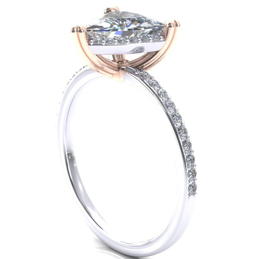 Chantal Trillion Moissanite 3 Cute Leaf Prongs Halo Diamond Shank Ring-Custom-Made Jewelry-Fire & Brilliance ®