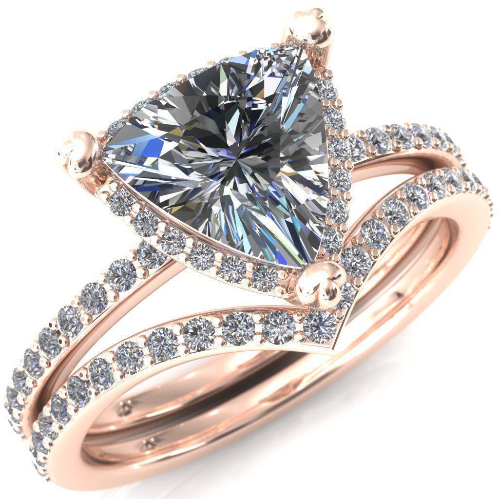 Chantal Trillion Moissanite 3 Cute Leaf Prongs Halo Diamond Shank Ring-Custom-Made Jewelry-Fire & Brilliance ®