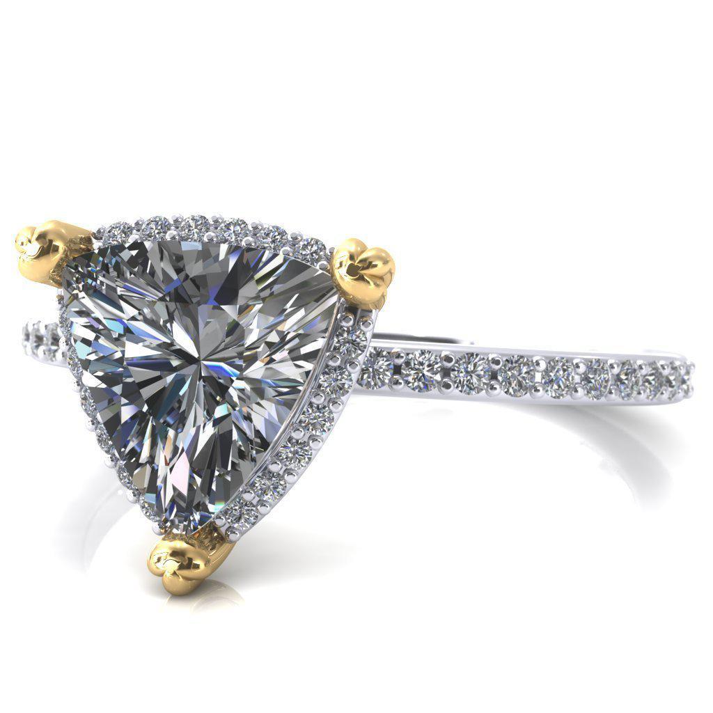 Chantal Trillion Moissanite 3 Cute Leaf Prongs Halo Diamond Shank Ring-Custom-Made Jewelry-Fire & Brilliance ®