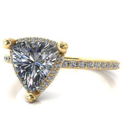 Chantal Trillion Moissanite 3 Cute Leaf Prongs Halo Diamond Shank Ring-Custom-Made Jewelry-Fire & Brilliance ®