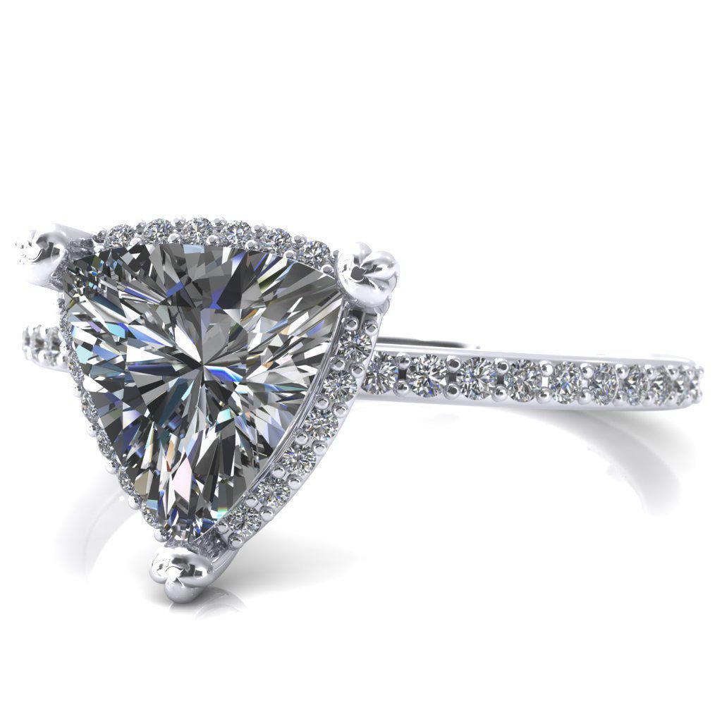 Chantal Trillion Moissanite 3 Cute Leaf Prongs Halo Diamond Shank Ring-Custom-Made Jewelry-Fire & Brilliance ®