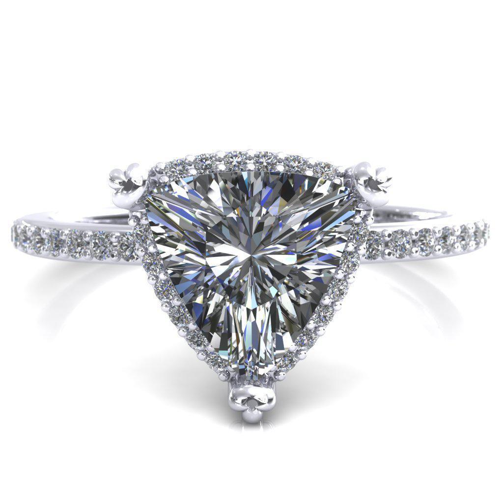 Chantal Trillion Moissanite 3 Cute Leaf Prongs Halo Diamond Shank Ring-Custom-Made Jewelry-Fire & Brilliance ®