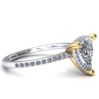 Chantal Trillion Moissanite 3 Cute Leaf Prongs Halo Diamond Shank Ring-Custom-Made Jewelry-Fire & Brilliance ®