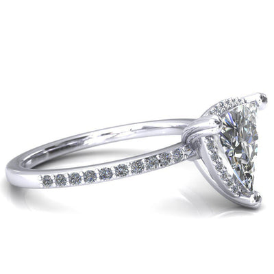 Chantal Trillion Moissanite 3 Cute Leaf Prongs Halo Diamond Shank Ring-Custom-Made Jewelry-Fire & Brilliance ®