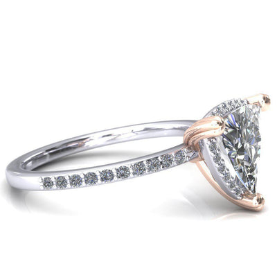 Chantal Trillion Moissanite 3 Cute Leaf Prongs Halo Diamond Shank Ring-Custom-Made Jewelry-Fire & Brilliance ®