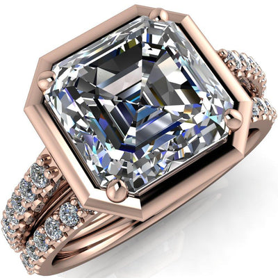Chantel Asscher Moissanite 4 Prong Illusion Setting Engagement Ring-Custom-Made Jewelry-Fire & Brilliance ®