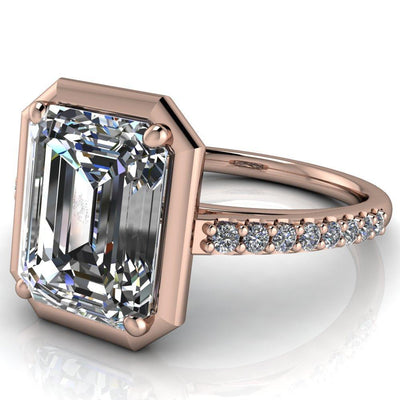 Chantel Emerald Moissanite 4 Prong Illusion Setting Engagement Ring-Custom-Made Jewelry-Fire & Brilliance ®