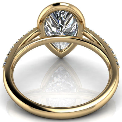 Chantel Pear Moissanite 3 Prong Illusion Setting Engagement Ring-Custom-Made Jewelry-Fire & Brilliance ®