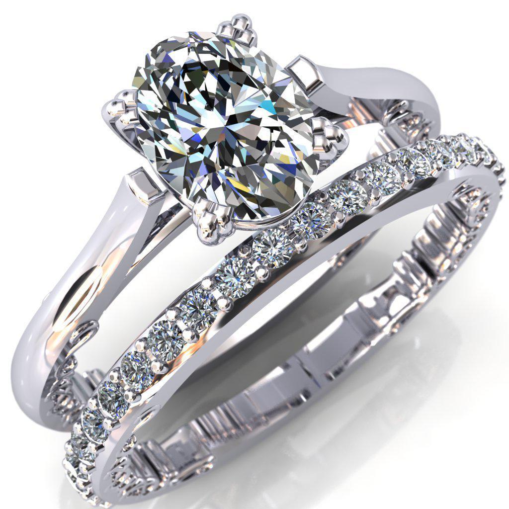 Charlemagne Oval Moissanite Triple Four Prong Set Ornate Filigree Band Engagement Ring-Custom-Made Jewelry-Fire & Brilliance ®