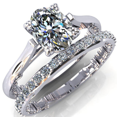 Charlemagne Oval Moissanite Triple Four Prong Set Ornate Filigree Band Engagement Ring-Custom-Made Jewelry-Fire & Brilliance ®