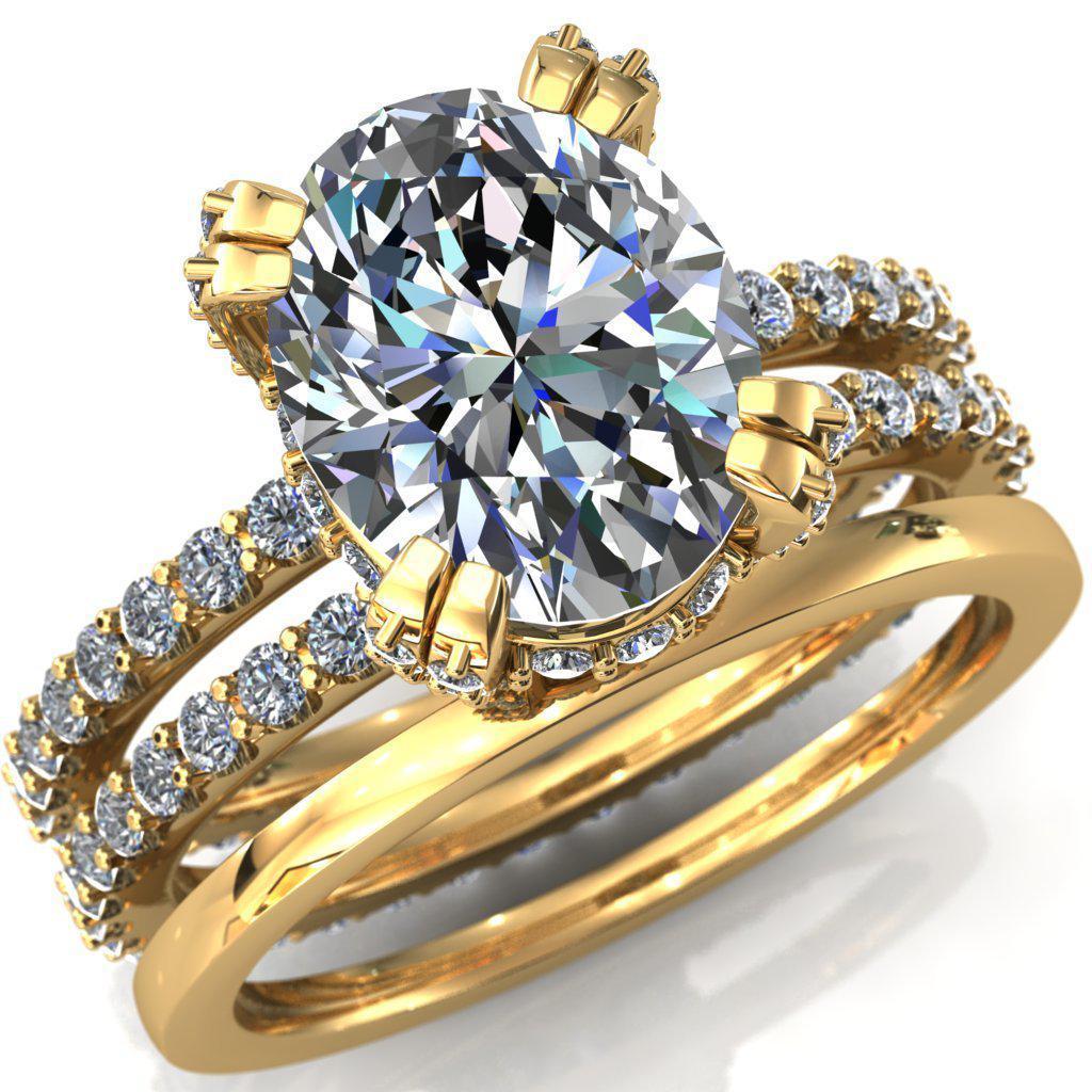 Double Feature Rings Charming Oval Center Stone Double Band Double Prong Engagement Ring ...