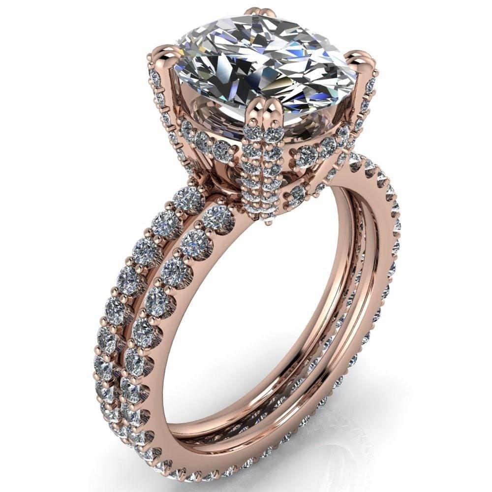 Double Feature Rings Charming Oval Center Stone Double Band Double Prong Engagement Ring ...