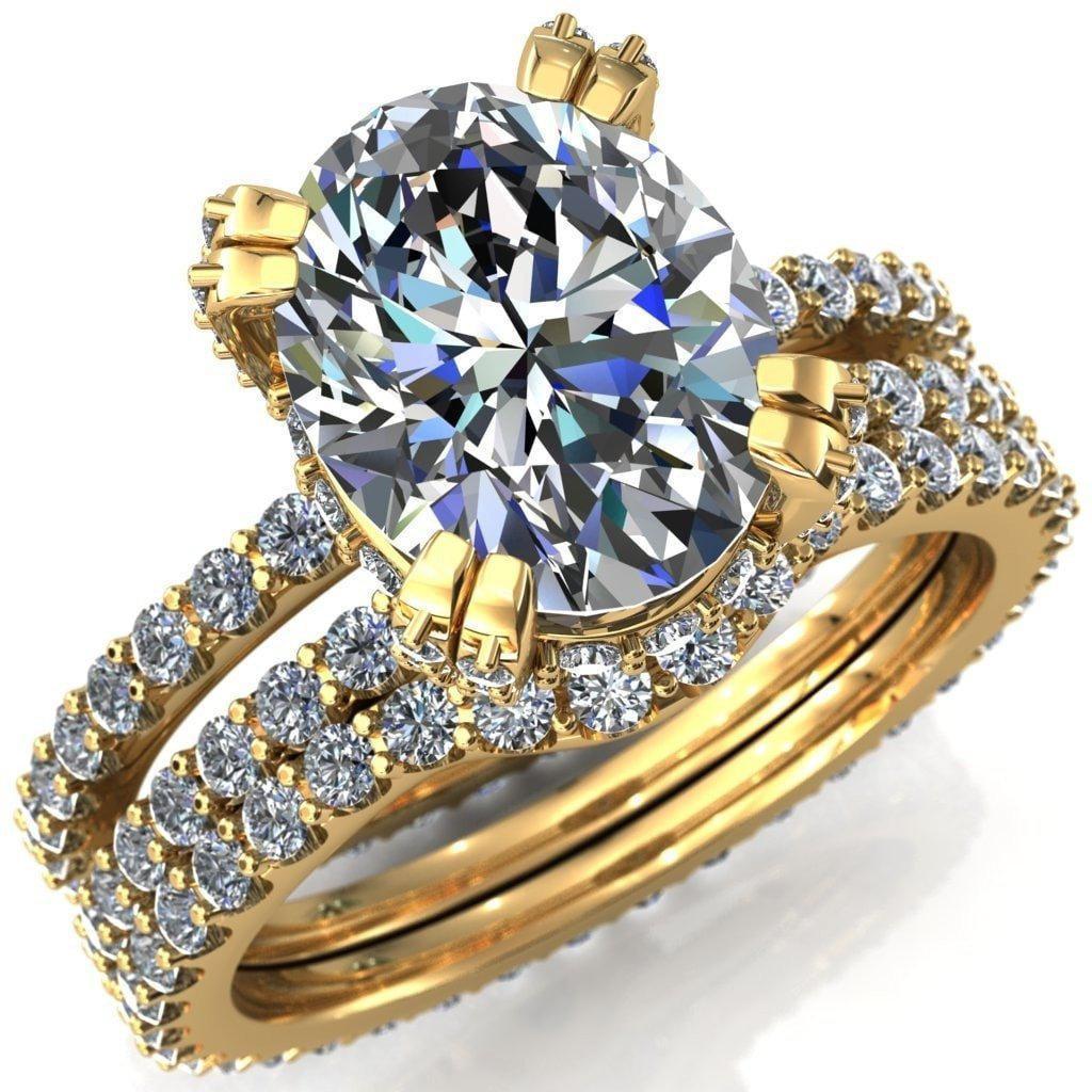 Double Feature Rings Charming Oval Center Stone Double Band Double Prong Engagement Ring ...