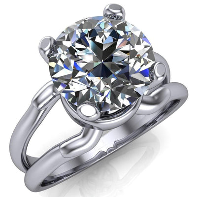Chaunce Round Moissanite 4 Prong Split Shank Wavy Setting Ring-Custom-Made Jewelry-Fire & Brilliance ®