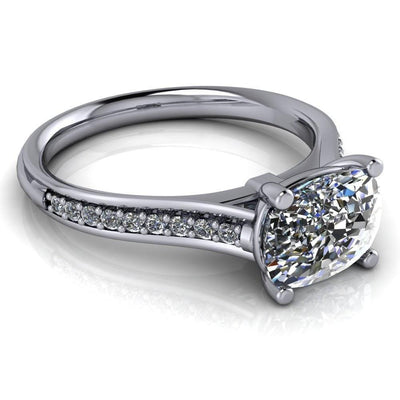 Cherub Oval Moissanite Diamond Channel 4 Prong East to West Cathedral Ring-Custom-Made Jewelry-Fire & Brilliance ®