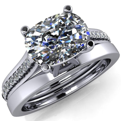Cherub Oval Moissanite Diamond Channel 4 Prong East to West Cathedral Ring-Custom-Made Jewelry-Fire & Brilliance ®