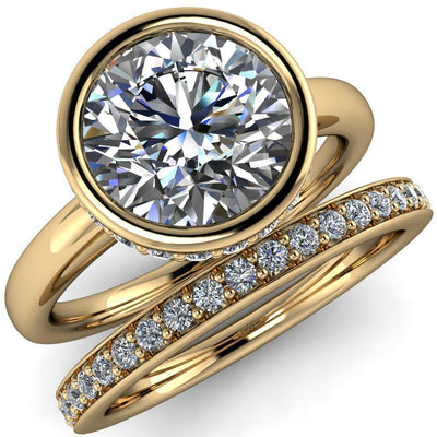 Cheryl Round Moissanite Accent Bezel Ring-Custom-Made Jewelry-Fire & Brilliance ®