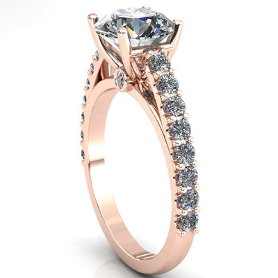 Chiara Round Moissanite Diamond Accented Preset Peg Setting with Prong Set Diamond Shoulder Ring-Custom-Made Jewelry-Fire & Brilliance ®