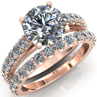 Chiara Round Moissanite Diamond Accented Preset Peg Setting with Prong Set Diamond Shoulder Ring-Custom-Made Jewelry-Fire & Brilliance ®