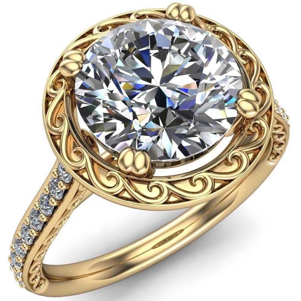 Chloe Round Moissanite 4 Double Prong Filigree Halo and Shank Design Diamond Ring-Custom-Made Jewelry-Fire & Brilliance ®