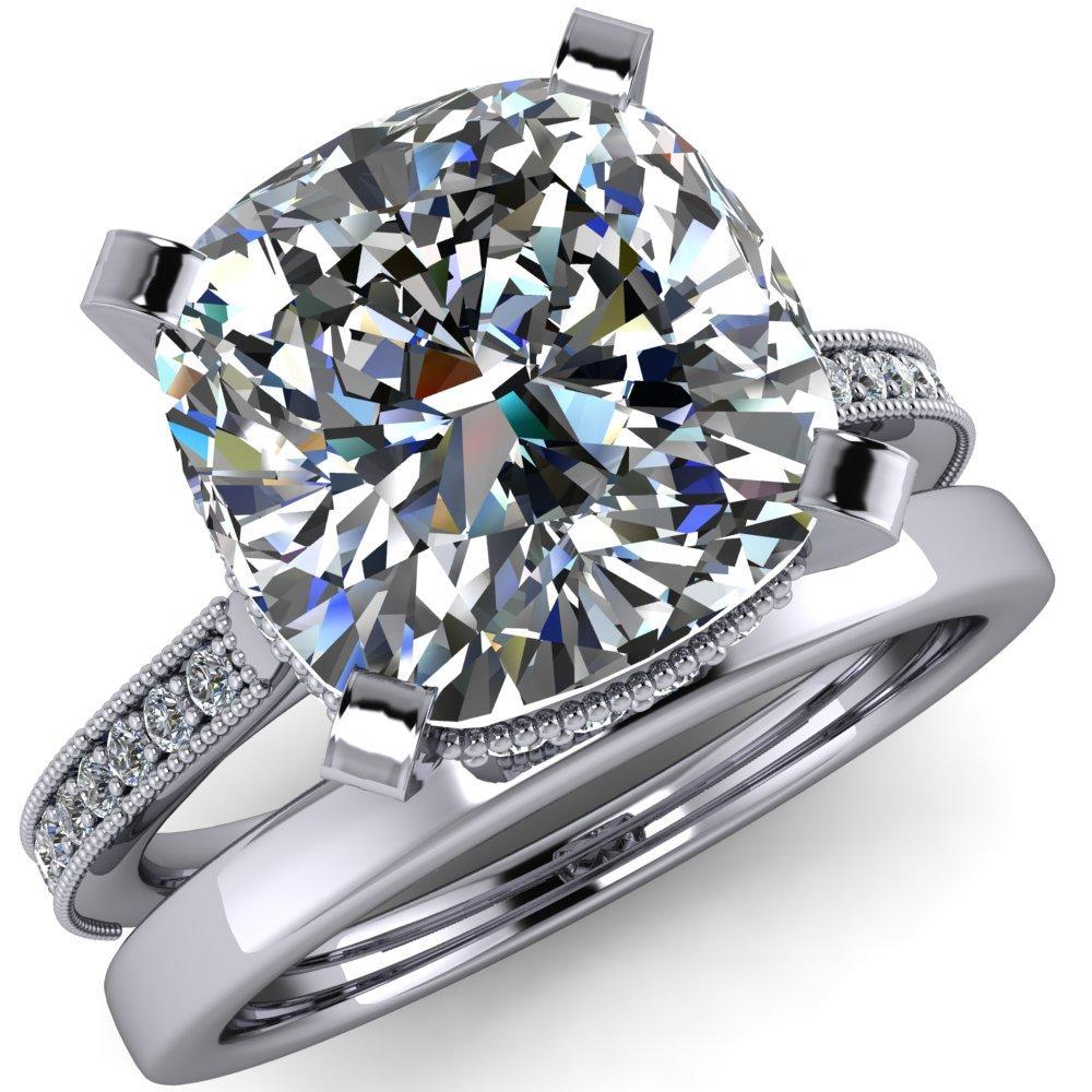 Christine Cushion Moissanite Half Eternity Milgrain Cathedral Setting Ring-Custom-Made Jewelry-Fire & Brilliance ®