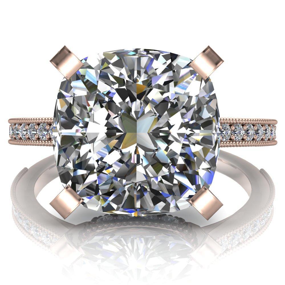 Christine Cushion Moissanite Half Eternity Milgrain Cathedral Setting Ring-Custom-Made Jewelry-Fire & Brilliance ®