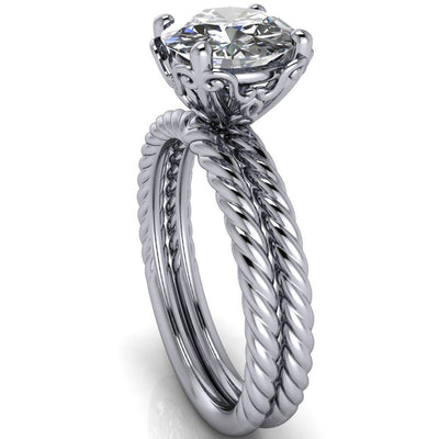 Clara Round Moissanite Rope and Filigree Design Ring-Custom-Made Jewelry-Fire & Brilliance ®