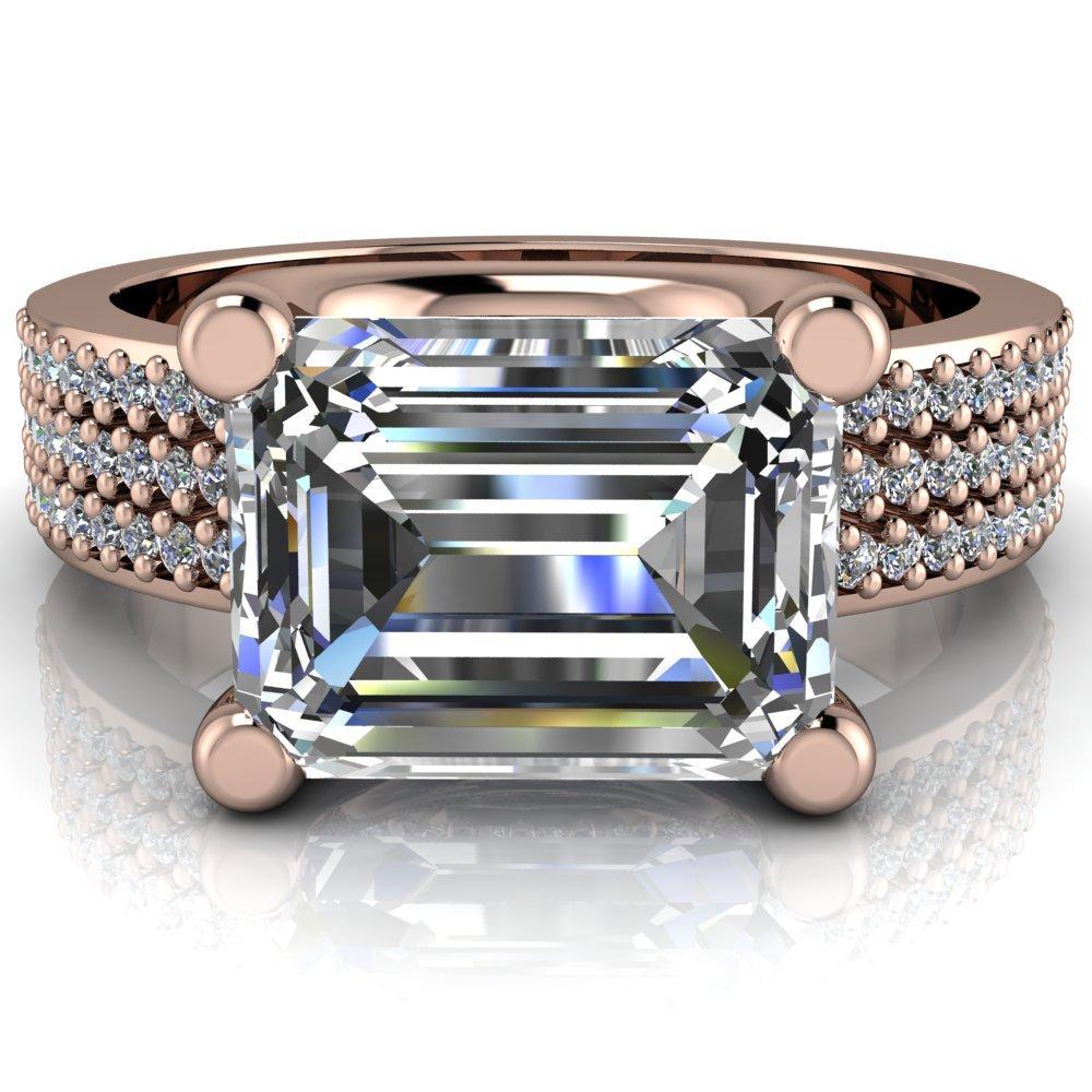 Claude Emerald Moissanite Thick Diamond Encrusted Band 4 Prong Ring-Custom-Made Jewelry-Fire & Brilliance ®