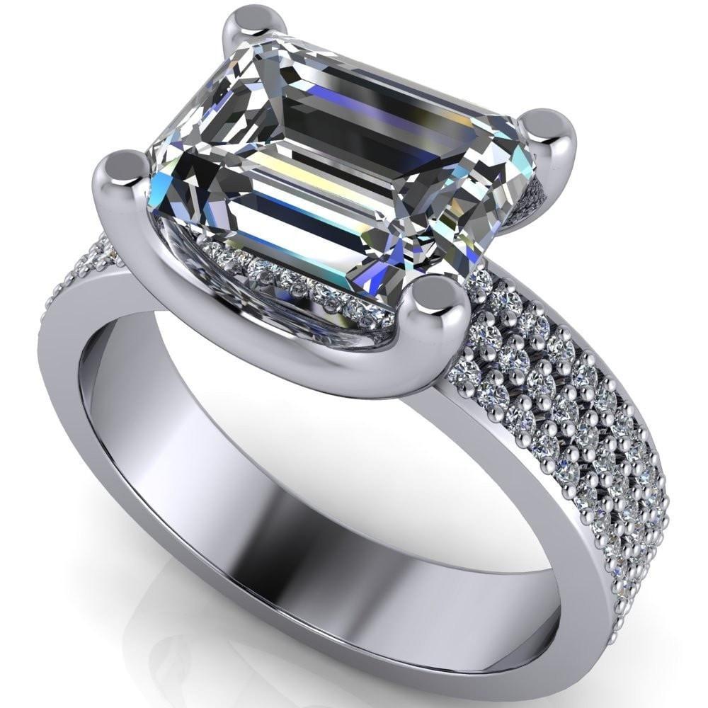 Claude Emerald Moissanite Thick Diamond Encrusted Band 4 Prong Ring-Custom-Made Jewelry-Fire & Brilliance ®