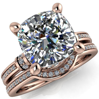 Coco Cushion Moissanite 4 Prong Diamond Shoulder Channel Ring-Custom-Made Jewelry-Fire & Brilliance ®