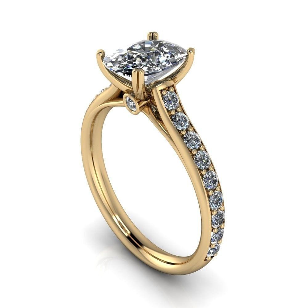 Constantina Cushion Moissanite 4 Prong Diamond Channel Engagement Ring-Custom-Made Jewelry-Fire & Brilliance ®