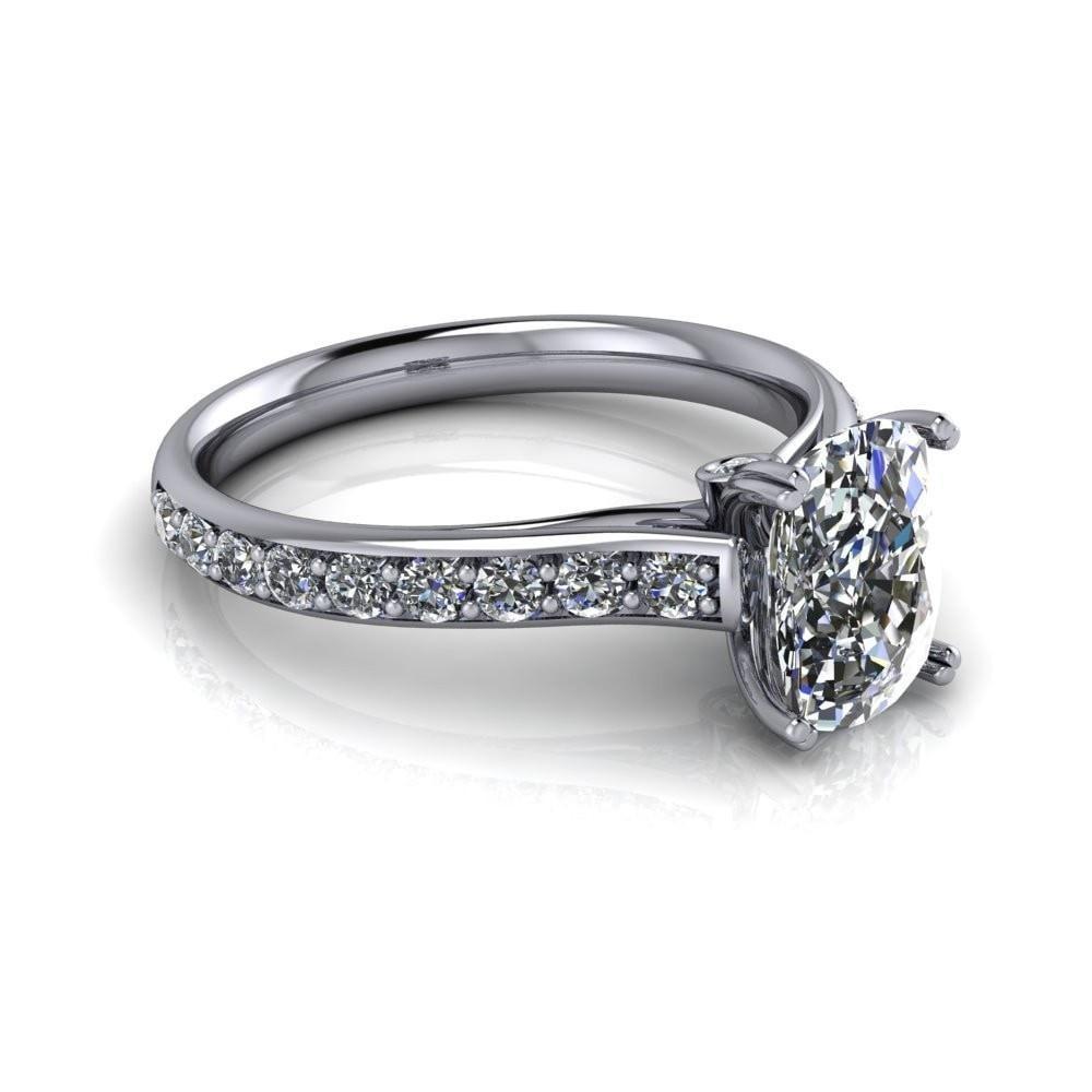 Constantina Cushion Moissanite 4 Prong Diamond Channel Engagement Ring-Custom-Made Jewelry-Fire & Brilliance ®