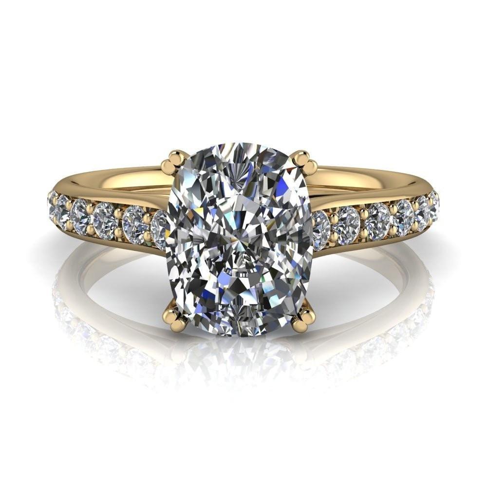 Constantina Cushion Moissanite 4 Prong Diamond Channel Engagement Ring-Custom-Made Jewelry-Fire & Brilliance ®