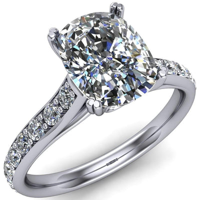 Constantina Cushion Moissanite 4 Prong Diamond Channel Engagement Ring-Custom-Made Jewelry-Fire & Brilliance ®