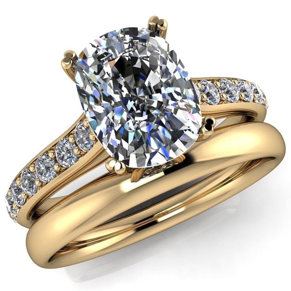 Constantina Cushion Moissanite 4 Prong Diamond Channel Engagement Ring-Custom-Made Jewelry-Fire & Brilliance ®